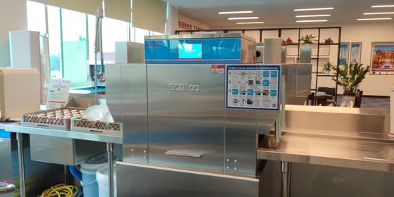 China Máquina de lavar louça comercial exata do transporte, máquina de lavar louça da cremalheira da exposição de diodo emissor de luz três fornecedor